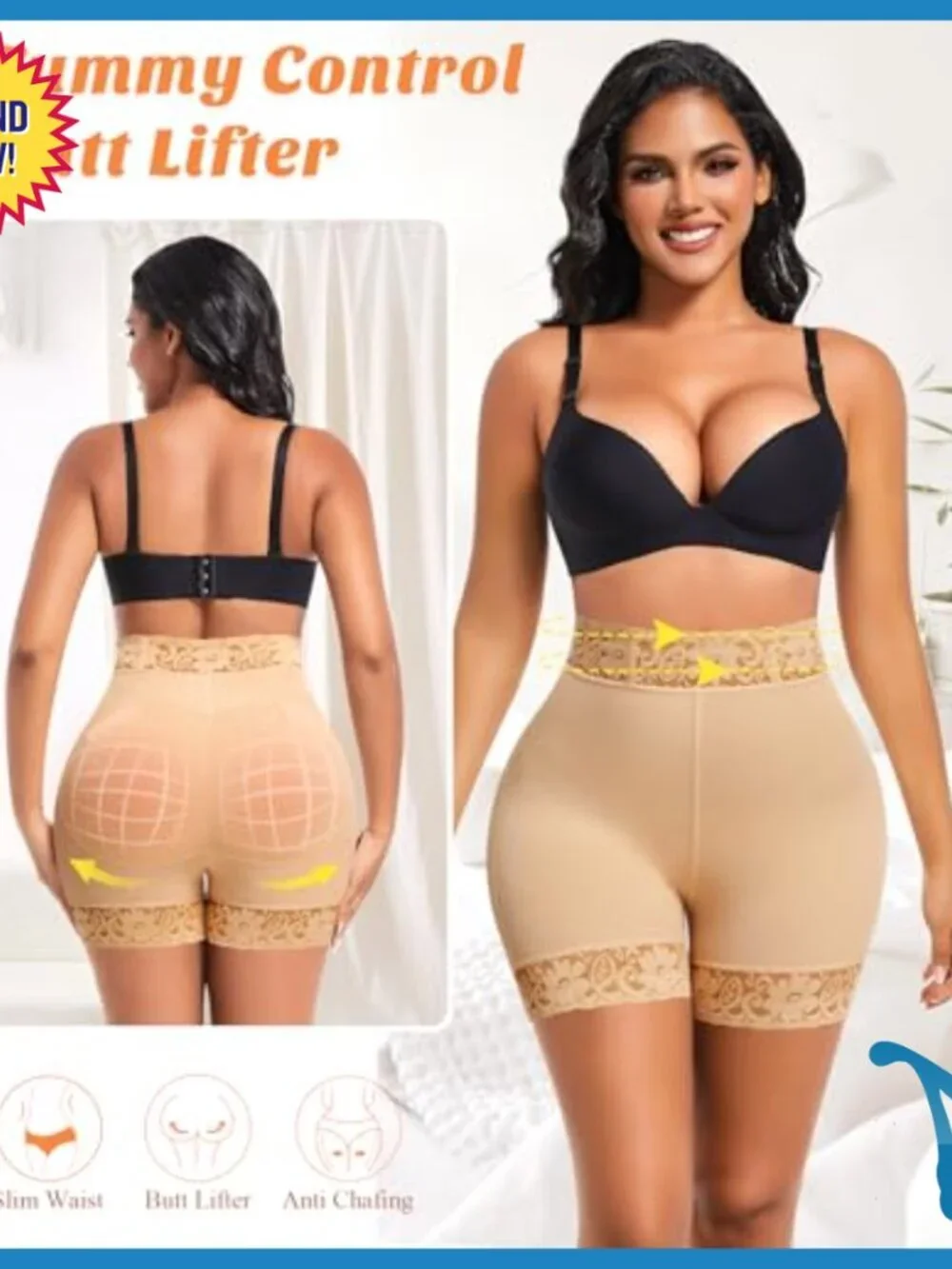 Butt Lifting Shapewear Shorts with Removable Pads Tummy Control 3X-Large